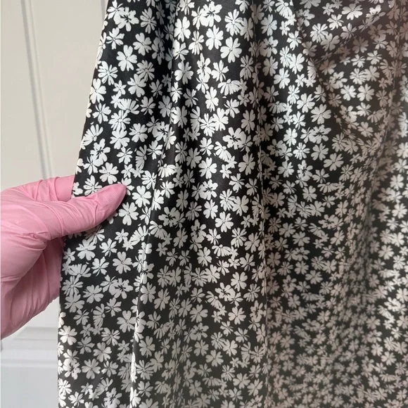 Bebe Satin Cowl Neck Slip Black and White Floral Midi Dress - Picture 5 of 12